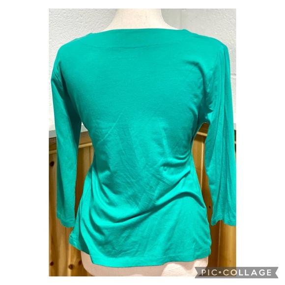 Soft Surroundings Women's Green Ruched Faux Wrap Shirt Size Petite Small - Picture 3 of 5